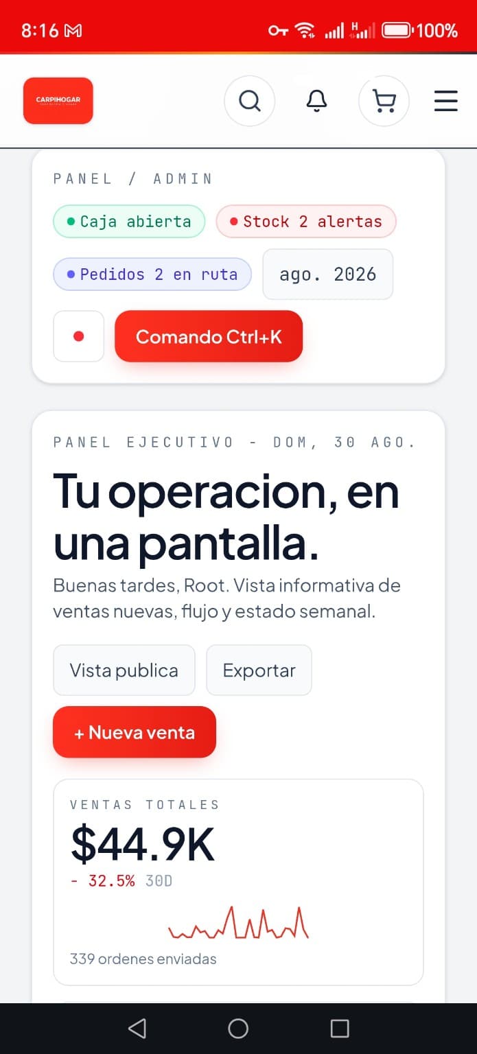 Panel ejecutivo real de CarpiHogar